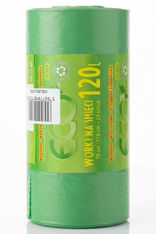 Worki na śmieci Sortowniki24 Zielone LDPE bardzo mocne 120 litrów 25 szt.