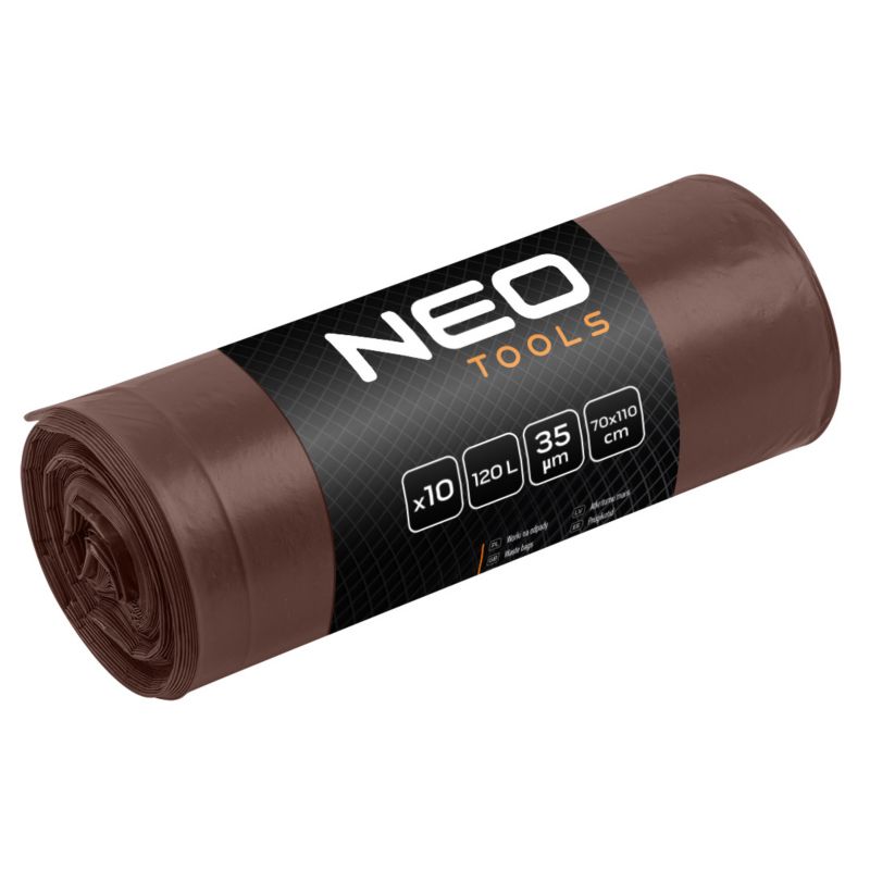 Worki na odpady NEO TOOLS 120 L, brązowe, 35 mic, 10 szt. 1 kpl