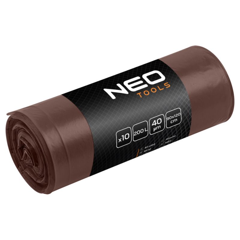Worki na odpady NEO TOOLS 200 L, brązowe, 40 mic, 10 szt. 1 kpl