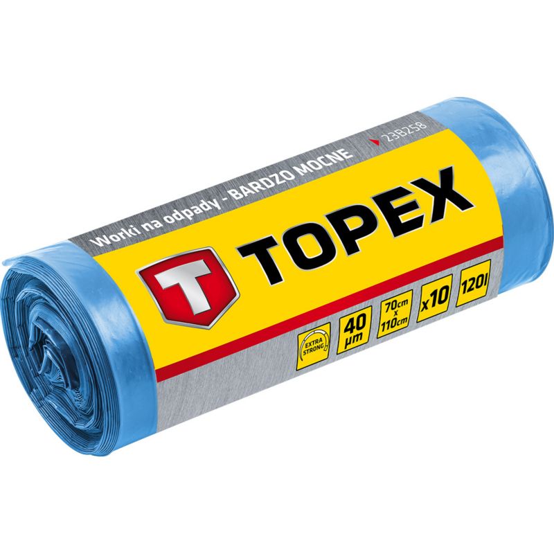 Worki na odpady TOPEX 120 L, niebieskie, 40 mic 10 szt 1 kpl