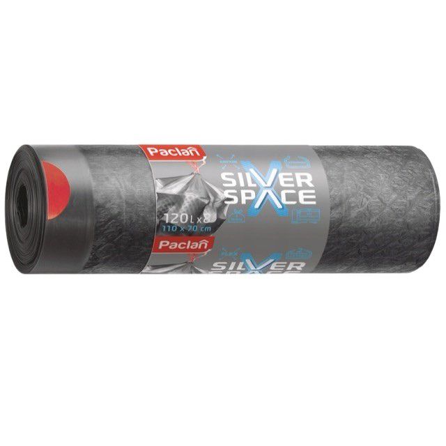 Worki Silver Space Paclan 120l - szare, mocne worki na śmieci z taśmą 8 szt.