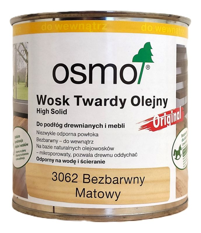 Wosk twardy do podłóg drewnianych i mebli OSMO 3062 bezbarwny matowy 0,375 l