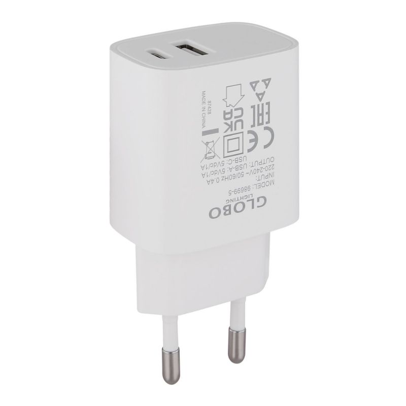 Wtyczka USB A i USB-C do gniazdka USB NETZSTECKER 5W 98699-5 Globo 1 szt.