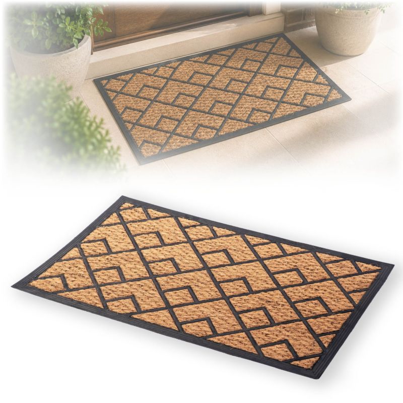 Wycieraczka KADAX kokosowa prostokątna 75 x 45 cm brązowo-czarna geometryczny wzór 1 szt.