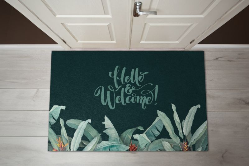 Wycieraczka wewnętrzna Tulup 150x100cm Tropikalne liście Witamy Antypoślizgowa 1 szt.