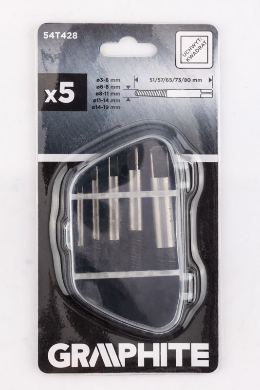 Wykrętaki do zerwanych śrub GRAPHITE 3-19 mm, zestaw 5 szt. 1 kpl