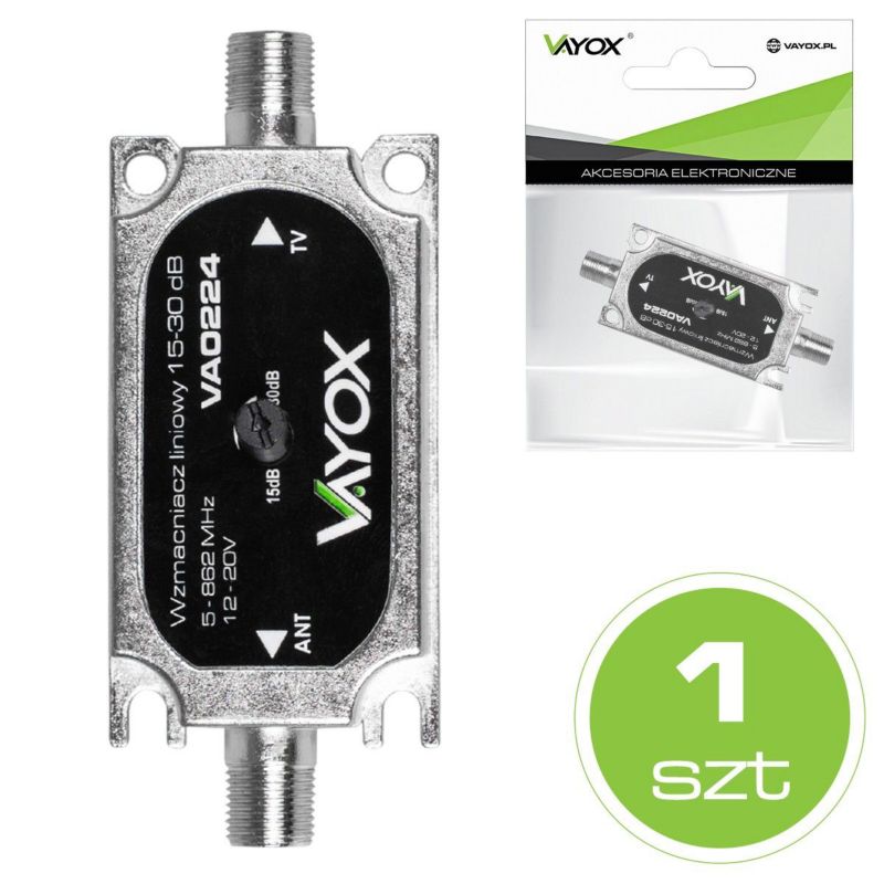 Wzmacniacz sygnału Vayox VA0224 DVB-T z regulacją 15-30db 1szt.