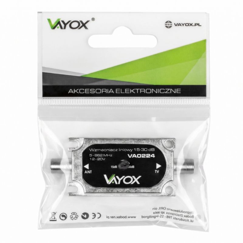 Wzmacniacz sygnału Vayox VA0224 DVB-T z regulacją 15-30db 1szt.