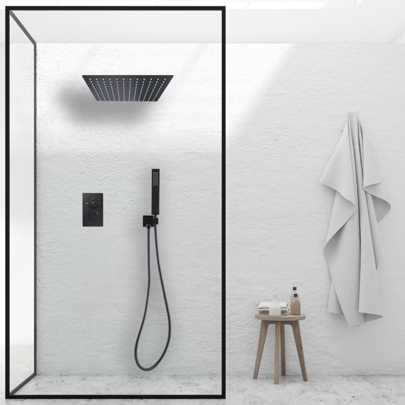Yoka Home Zestaw prysznicowy podtynkowy LOPPA 30 czarna mat z termostatem i deszczownicą 30x30 cm - 1 szt.