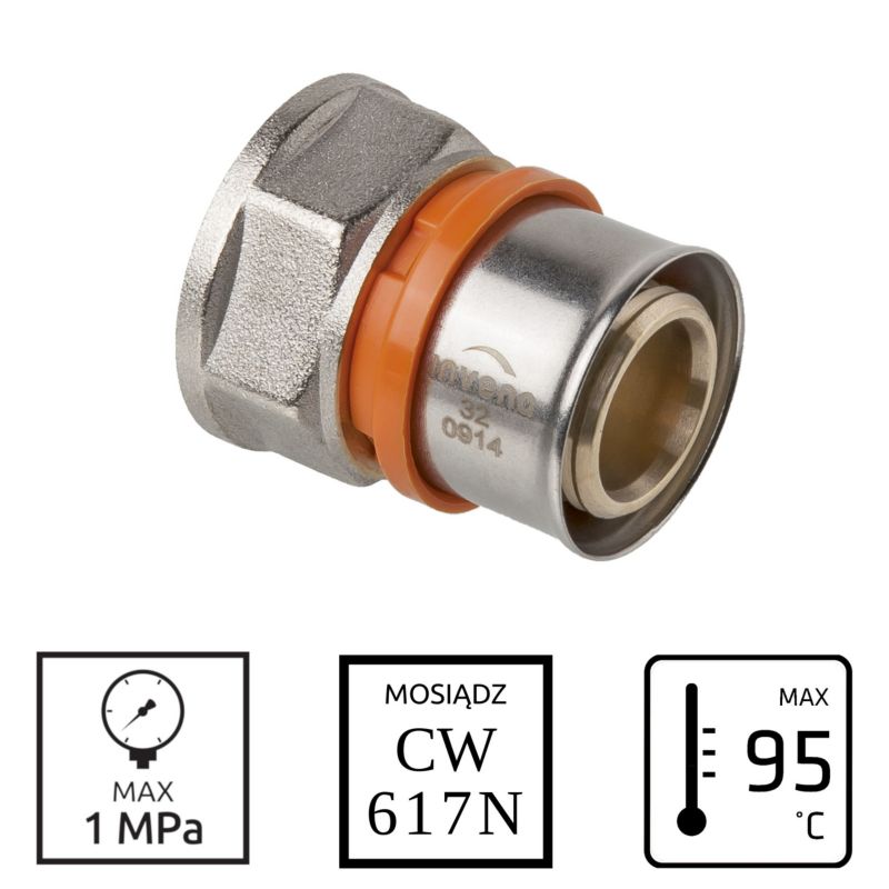 Złączka do Rur PEX 3/4"x16 mm Zaciskowa Gwint Wewnętrznym 95C INVENA Prov 1 szt.