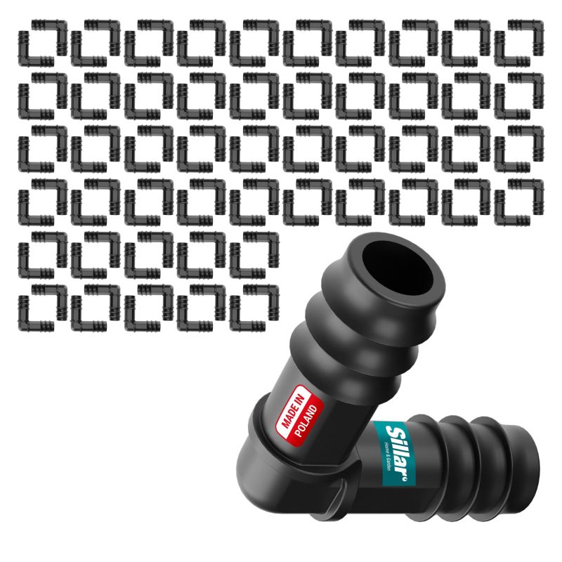 Złączka, Sillar, kolanko, do linii kroplującej, do węża ogrodowego, rury 16mm, 100 szt.