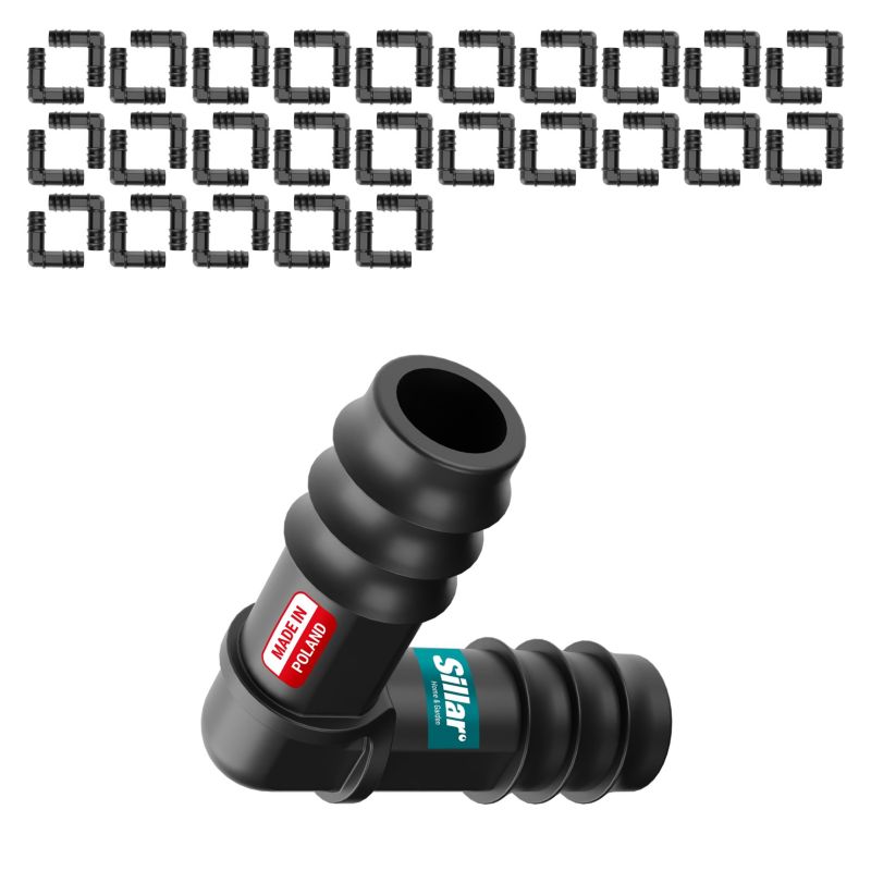 Złączka, Sillar, kolanko, do linii kroplującej, do węża ogrodowego, rury 16mm, 50 szt.