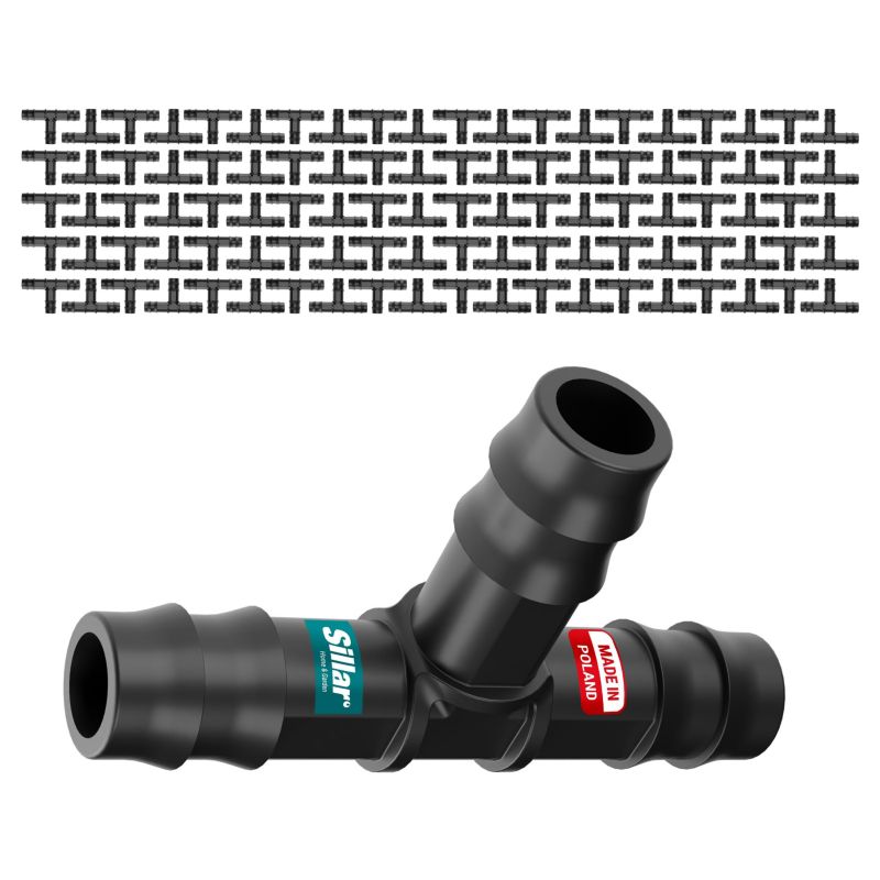 Złączka, Sillar, trójnik, łącznik, do węża rury kroplującej C5, 16mm, wciskany, do nawadniania, 100 szt.