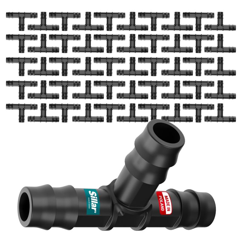 Złączka, Sillar, trójnik, łącznik, do węża rury kroplującej C5, 16mm, wciskany, do nawadniania, 50 szt.