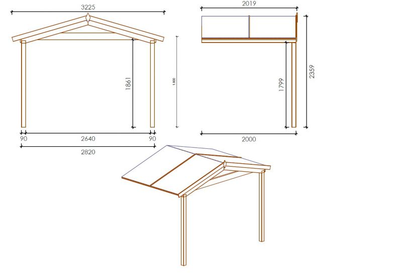 Zadaszenie werandy, tarasu domku ALTANKA 3x2 m, drewniane, impregnowane, 1szt.