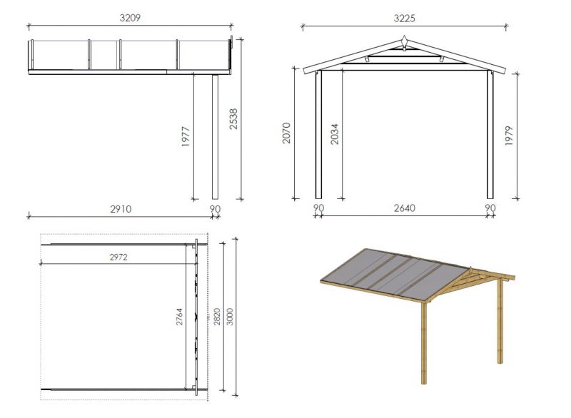 Zadaszenie werandy tarasu domku ALTANKA - 3x3 m, drewniane, 1szt.