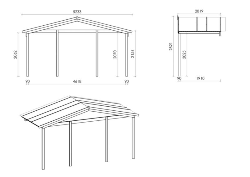 Zadaszenie werandy tarasu domku ALTANKA - 5x2 m, drewniane, 1szt.