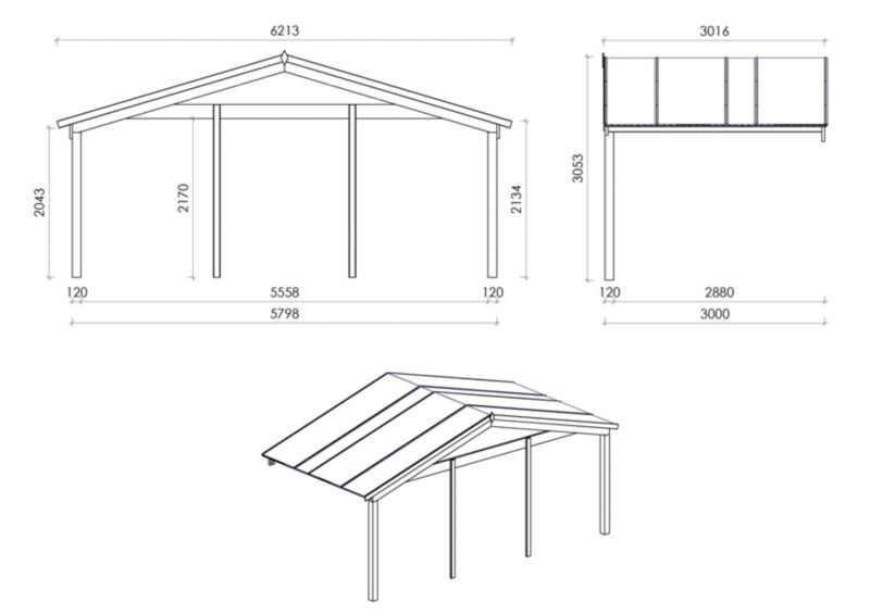 Zadaszenie werandy tarasu domku ALTANKA - 6x3 m, drewniane, 1szt.