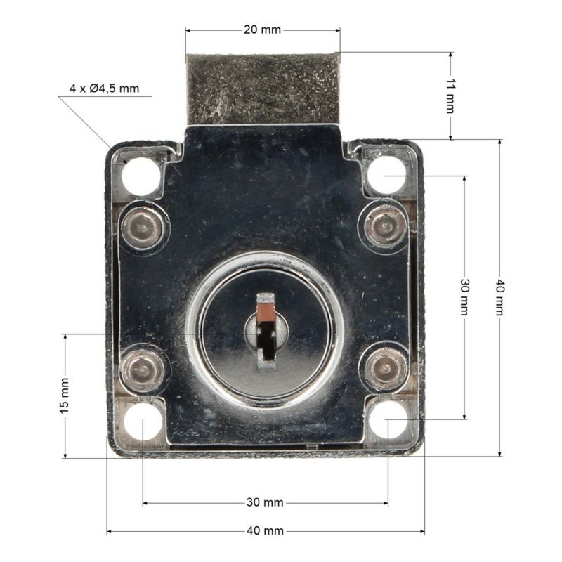 Zamek meblowy kwadratowy Wolf Hakner fi19x22mm system Master Key prawy - 1 szt.