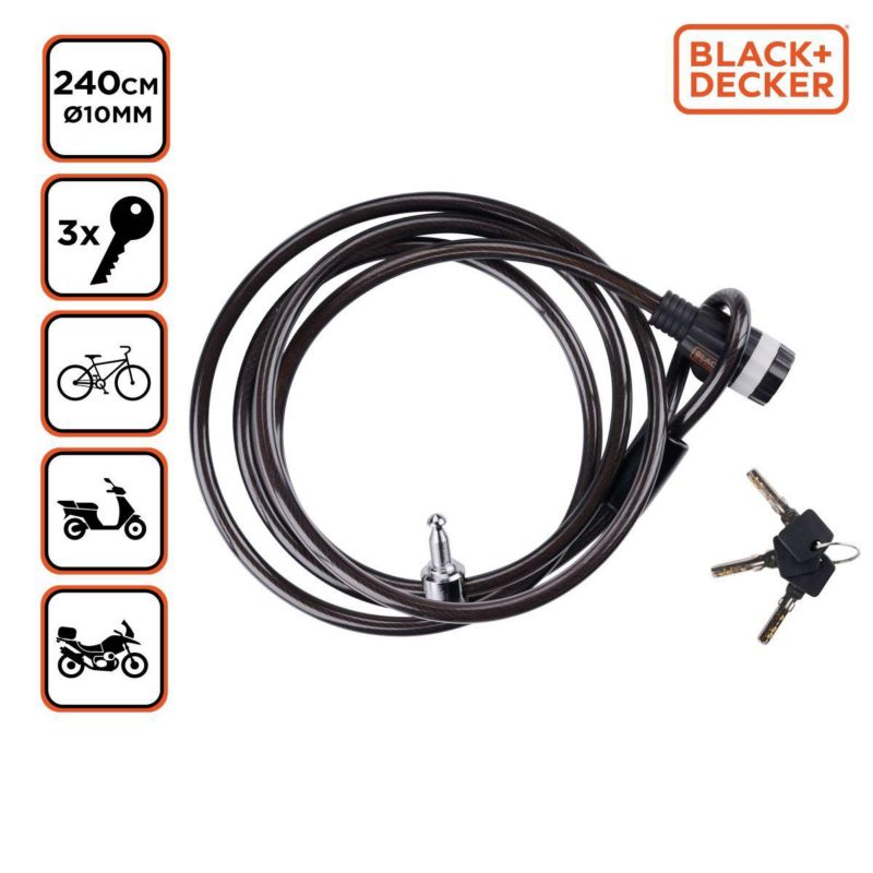 Zapięcie Black+Decker rowerowe linka na zamek 10 x 2400mm Family  1szt.