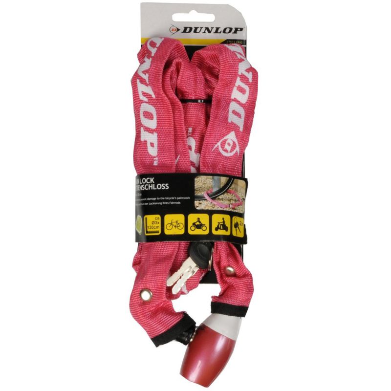 Zapięcie Dunlop rowerowe  łańcuch na zamek dł.120cm różowe  1szt.