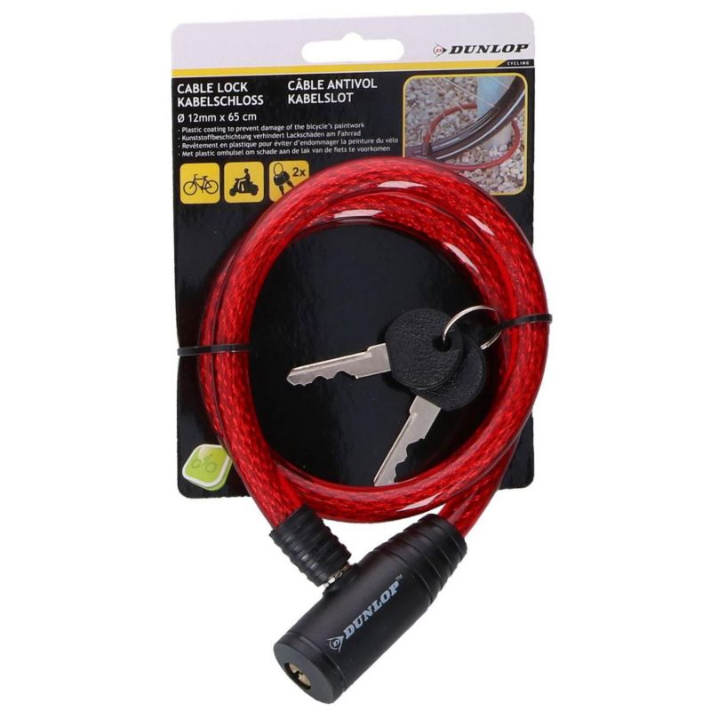 Zapięcie Dunlop rowerowe spiralne na klucz 1.2X65cm czerwone  1szt.