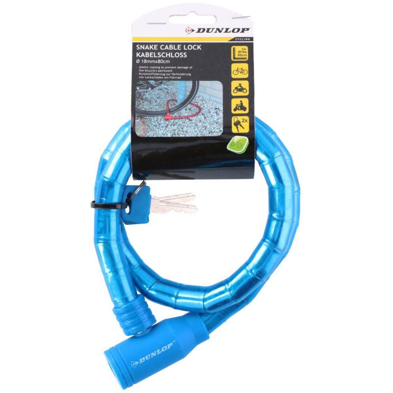 Zapięcie Dunlop rowerowe spiralne na klucz 18mm x 80cm niebieskie  1szt.