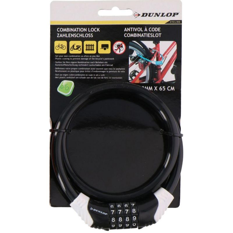 Zapięcie Dunlop  rowerowe spiralne na szyfr 10mm x 65cm czarne  1szt.