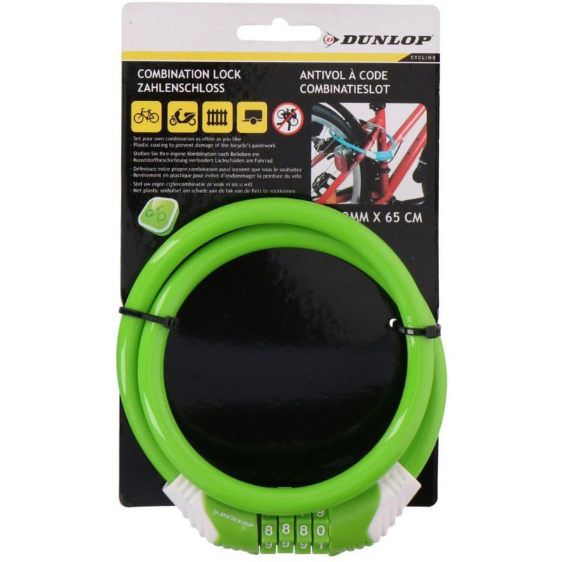 Zapięcie Dunlop  rowerowe spiralne na szyfr 10mm x 65cm zielone  1 szt.