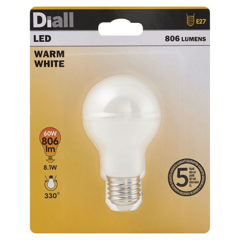 Żarówka LED Diall A60 E27 8,1 W 806 lm mleczna barwa ciepła