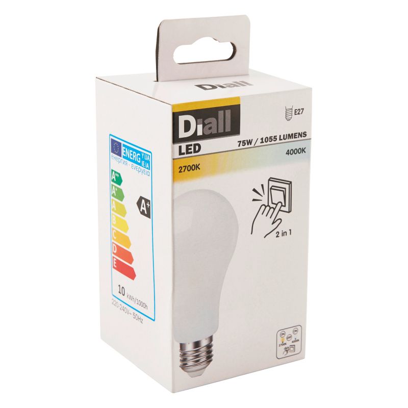 Żarówka LED Diall A66 E27 12 W 1055 lm mleczna barwa ciepła/neutralna 2 w 1
