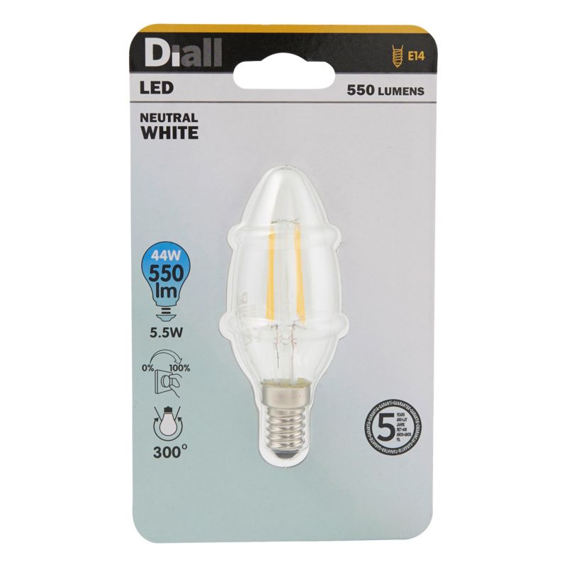 Żarówka LED Diall B35 E14 5,5 W 550 lm przezroczysta barwa neutralna DIM