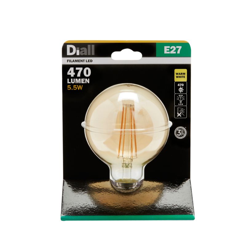 Żarówka LED Diall Filament Gold G95 E27 5,5 W 470 lm przezroczysta barwa ciepła