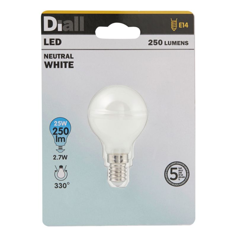 Żarówka LED Diall G45 E14 2,7 W 250 lm mleczna barwa neutralna