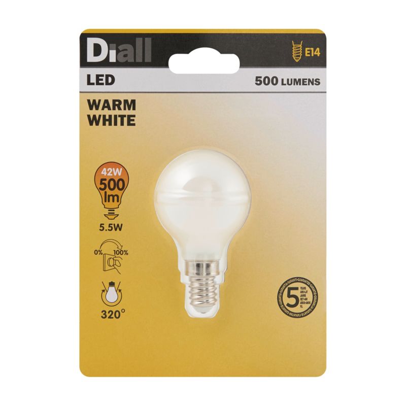 Żarówka LED Diall G45 E14 5,5 W 500 lm mleczna barwa ciepła DIM