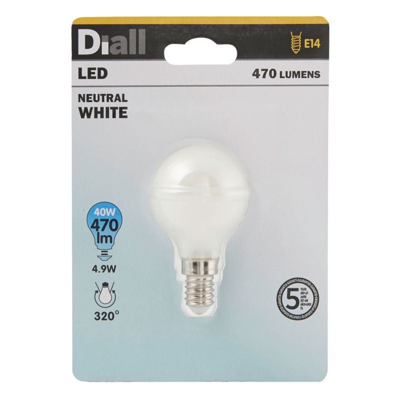 Żarówka LED Diall G45 E14 5,5 W 500 lm mleczna barwa neutralna DIM