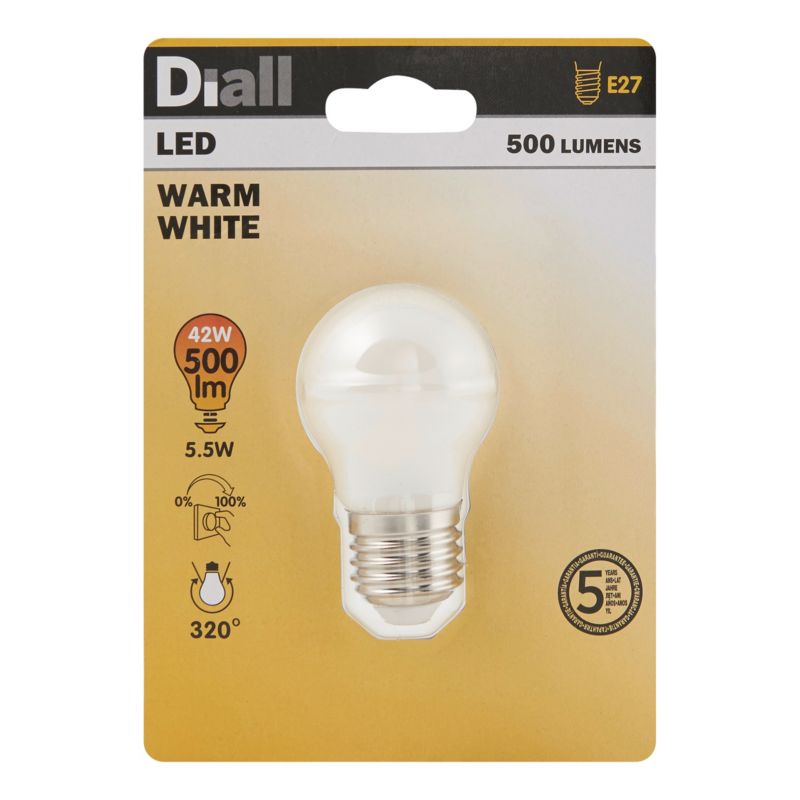 Żarówka LED Diall G45 E27 5,5 W 500 lm mleczna barwa ciepła DIM