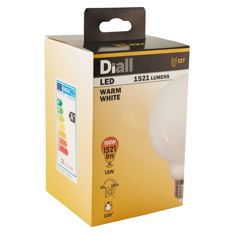Żarówka LED Diall G95 E27 13 W 1521 lm mleczna barwa ciepła DIM