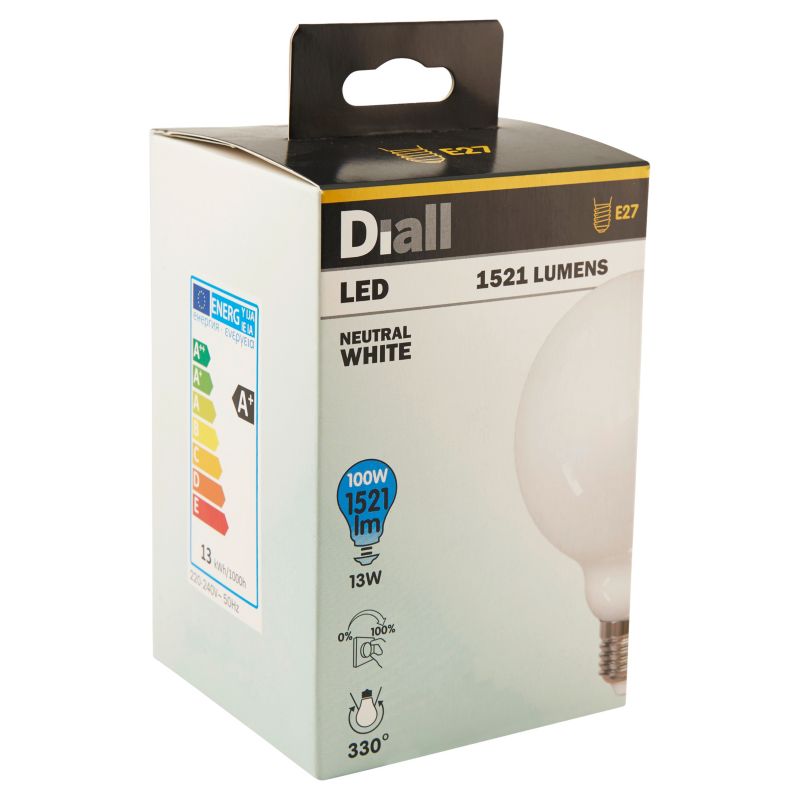 Żarówka LED Diall G95 E27 13 W 1521 lm mleczna barwa neutralna DIM