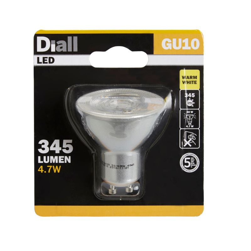 Żarówka LED Diall GU10 4,7 W 345 lm plastikowa mleczna barwa ciepła
