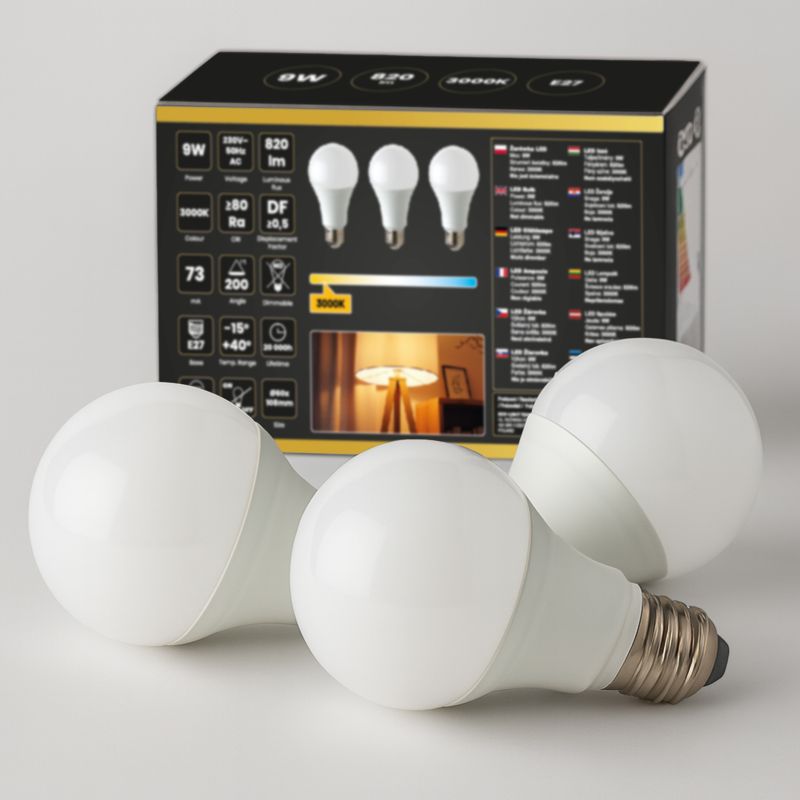 Żarówka LED Milagro A60 E27 9 W 3000 K 3 szt.