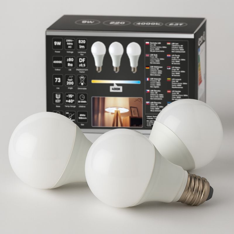 Żarówka LED Milagro A60 E27 9 W 4000 K 3 szt.