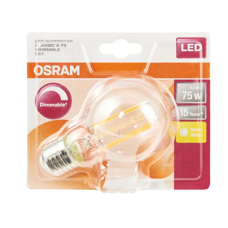 Żarówka LED Osram A75 E27 8,5 W 1055 lm przezroczysta barwa ciepła DIM