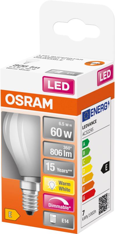 Żarówka LED Osram E14 6,5 W 806 lm mleczna barwa ciepła DIM