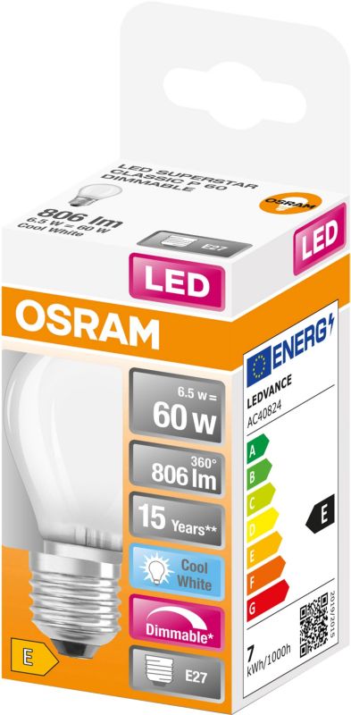 Żarówka LED Osram P60 E27 806 lm 4000 K mleczna DIM