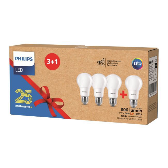 Żarówka LED Philips A60 E27 806 lm 4000 K 4 szt.