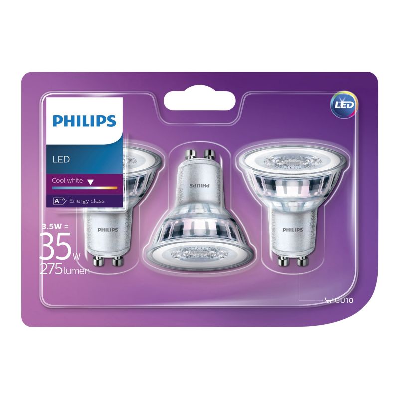 Żarówka LED Philips GU10 3,5 W 275 lm przezroczysta barwa zimna 3 szt.