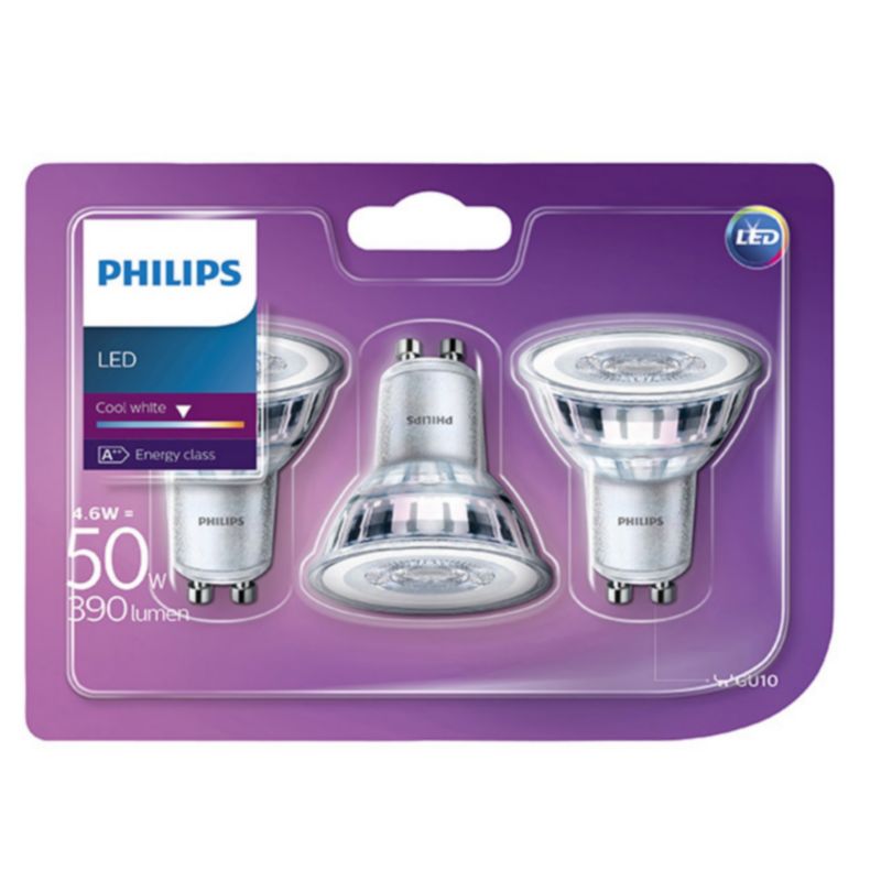 Żarówka LED Philips GU10 4,6 W 390 lm przezroczysta barwa zimna 3 szt.