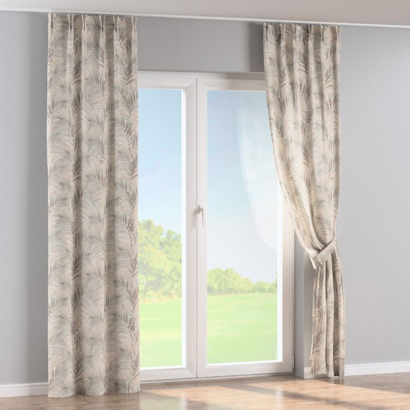 Zasłona na haczykach flex podwójnych Dekoria 140x260 cm beżowo-kremowe liście palmy na białym tle 1 szt.