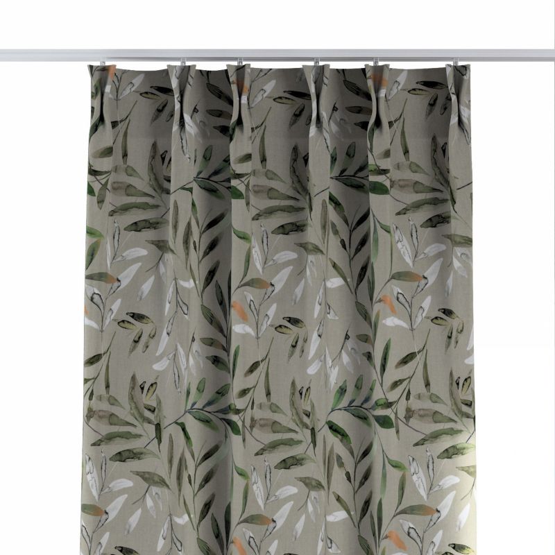 Zasłona na haczykach flex podwójnych Dekoria 140x260 cm zielone gałązki na szarym tle 1 szt.